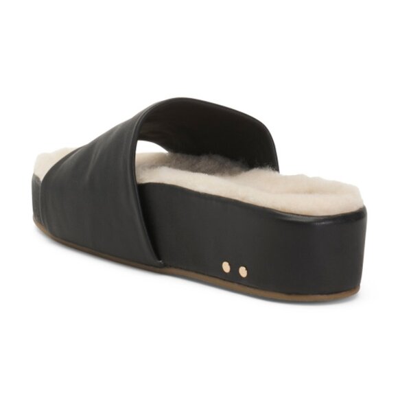 NEW BEEK Leather Pelican Shearling Platform Slides for women  259 7T4 - Picture 2 of 4